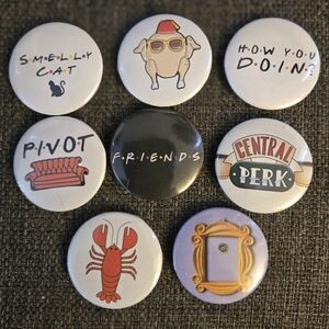 Friends tv themed mini buttons- set of 8